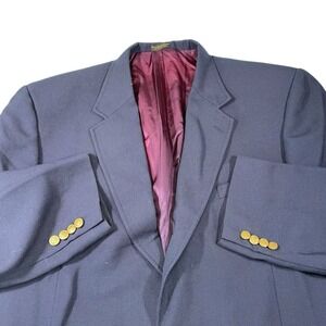 Andhurst 46L Navy Blue Blazer Gold Crest Buttons Wool Blend Dark Academia Preppy